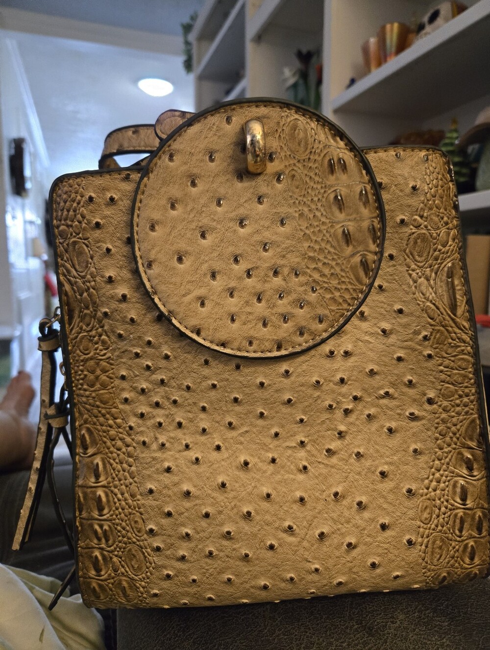 VERSONA Women’s Faux Ostrich Textured Purse Handbag Tote Bag, 10"×9"×9"